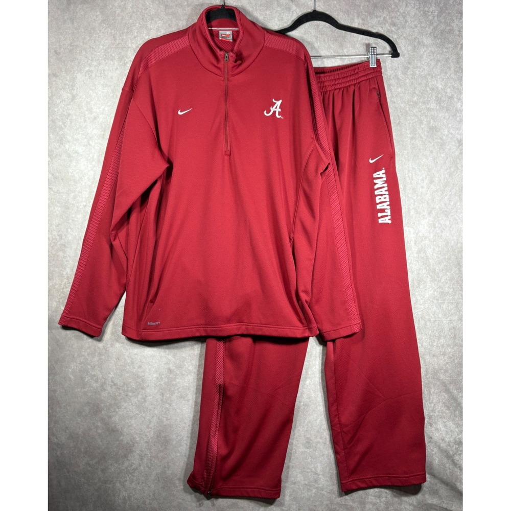 Nike Tracksuit Mens XL Red Alabama Crimson Roll Tide 1/4 Zip Pullover Pants Set